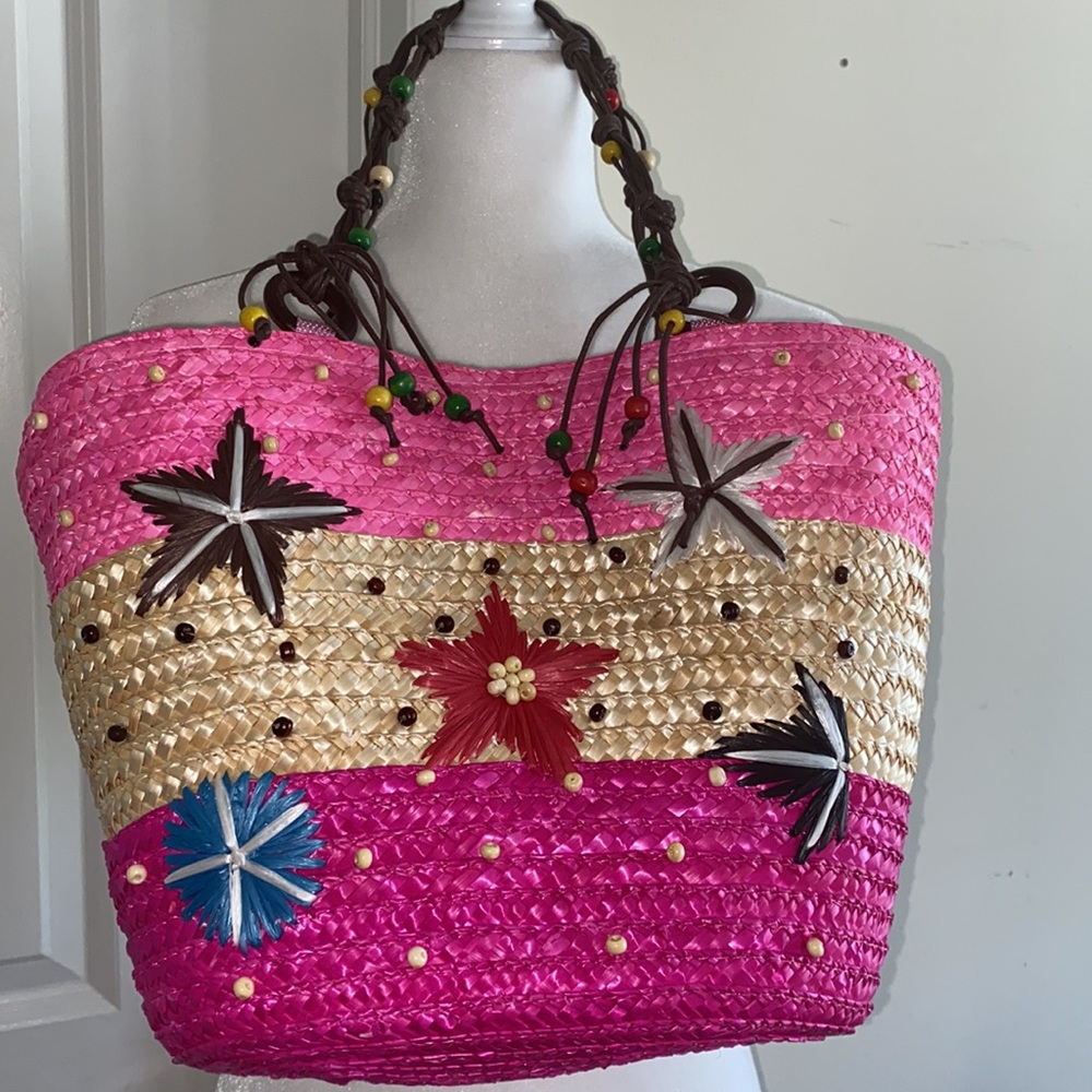 New 

 starfish raffia beach beaded tote pink Mother’s Day gift